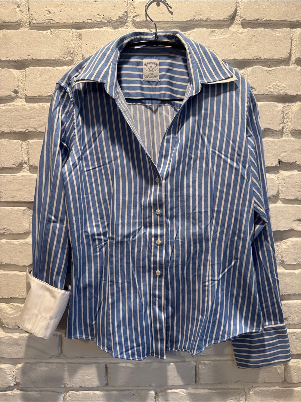 Brooks Brothers Blue & White Striped Shirt French Double Cuff and Collar